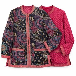 Provence d'amour Womens M Reversible Jacket Quilted Coat Black Paisley Boho Coat